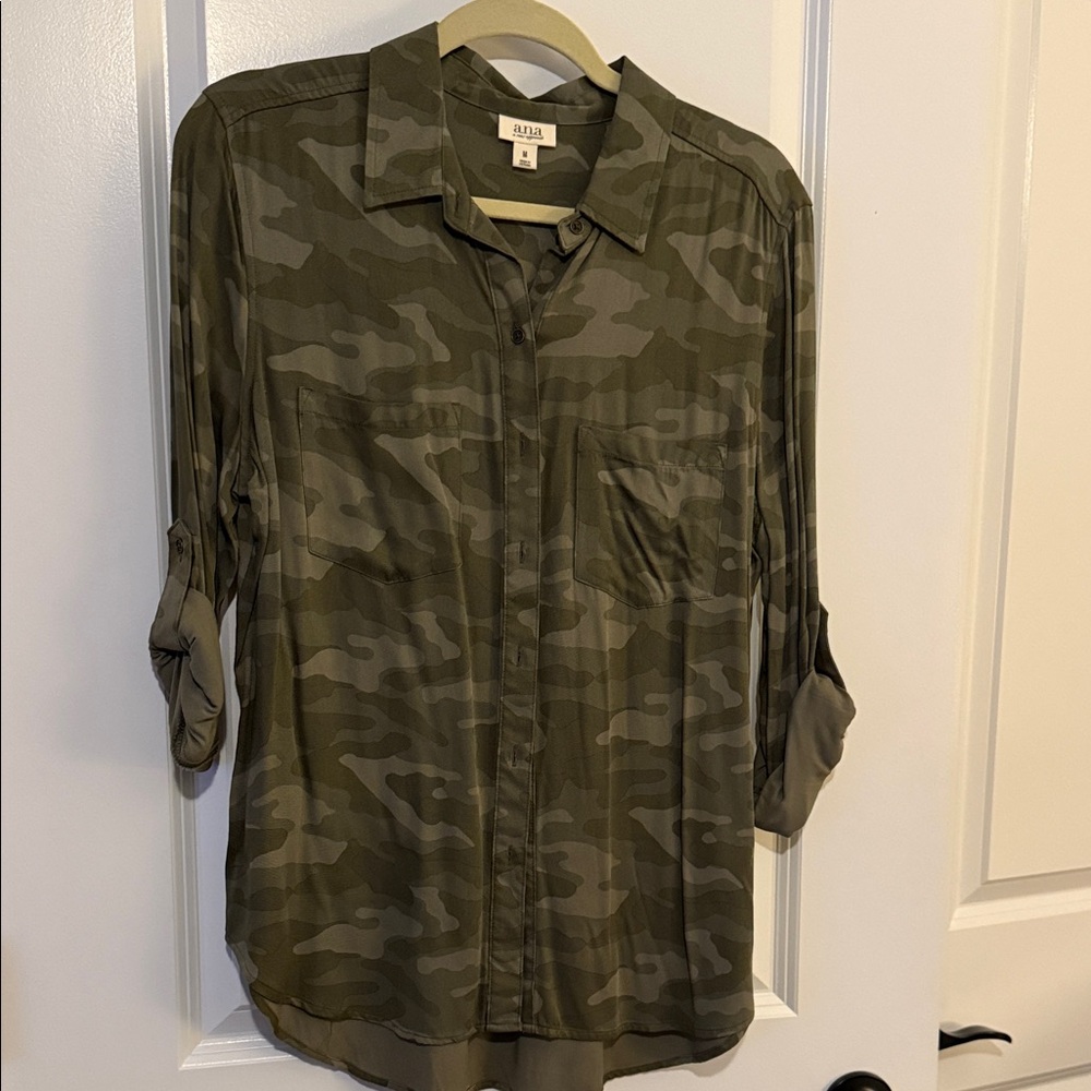 Ana New York Women's Brown Camouflage Button Down Shirt
